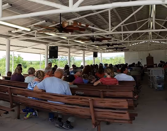 Bible class or worship service at camp