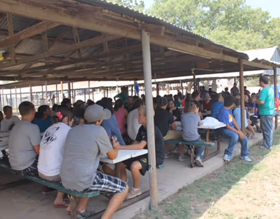 Bible class or worship service at camp