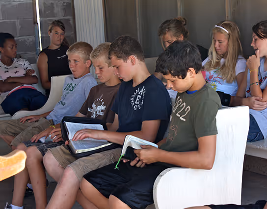 Bible class or worship service at camp