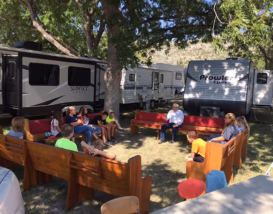 Bible class or worship service at camp