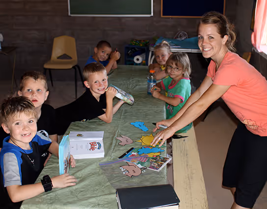 Bible class or worship service at camp